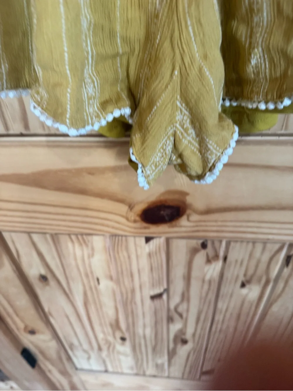 Boho Romper Off-Shoulder Mustard with White Crochet Trim